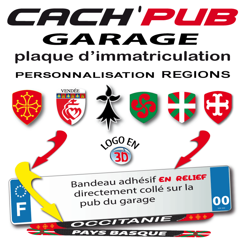 CACHE PUB garage plaque d'immatriculation personnalisé logos régions A