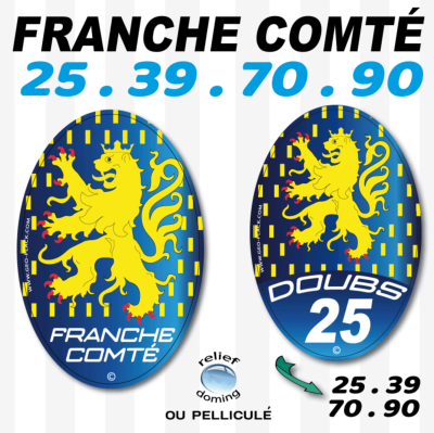 FRANCHE COMTE 25, 39, 70, 90 sticker d'immatriculation et souvenir