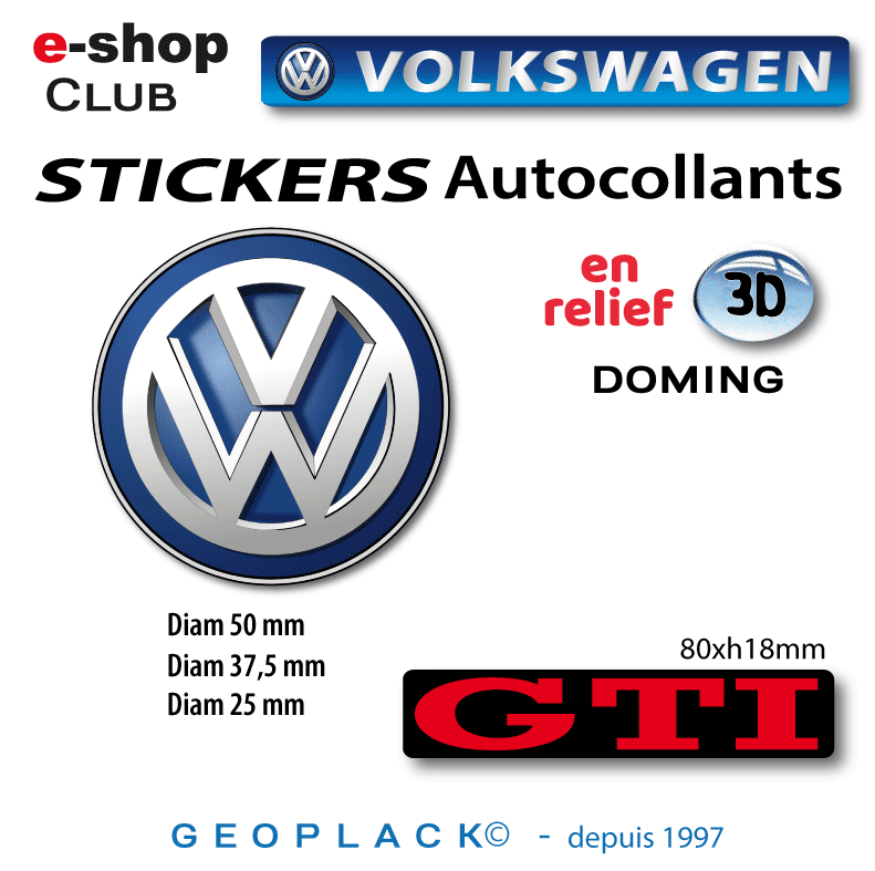 Logo VOLKSWAGEN stickers autocollants en relief 3D (doming)