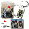 Mug tasse chien et chiot BOULEDOGUE français LOTS promo : PROMO TRIO  1 mug + 1 magnet + 1 porte clef métal