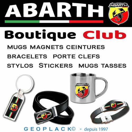 ABARTH ceinture, bracelet, mugs, porte clefs,stickers logo ABARTH
