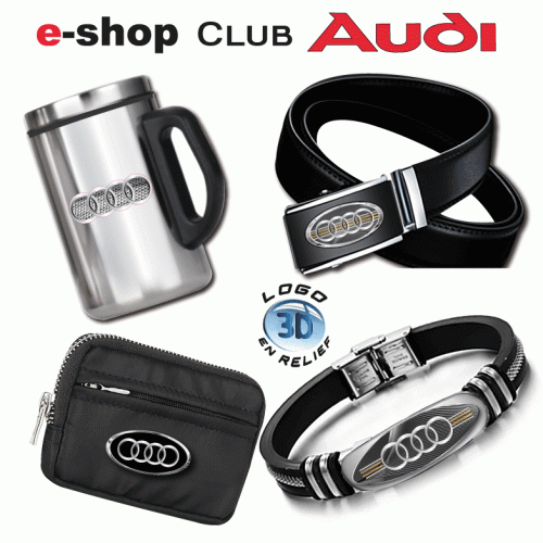AUDI ceinture, bracelet, mugs, porte clefs, stickers logo AUDI