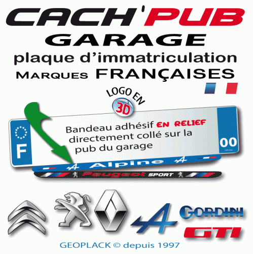 CACHE PUB garage plaque d'immatriculation personnalisé logos Marques françaises