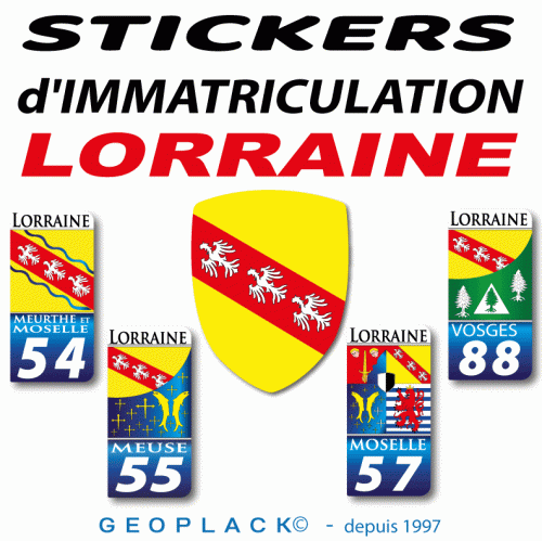 LORRAINE sticker d'immatriculation 54, 55, 57, 88