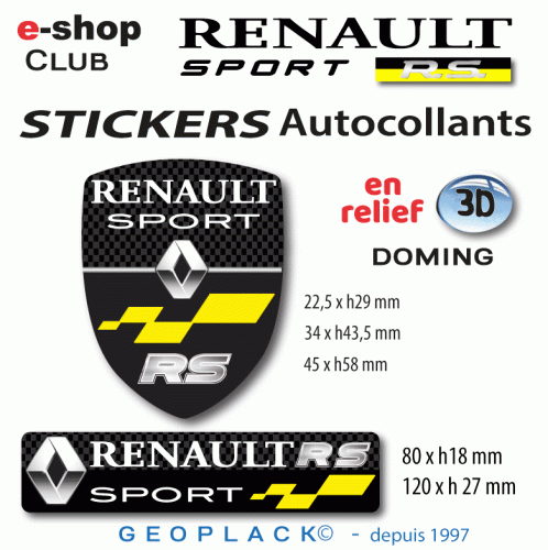 Logo RENAULT SPORT autocollant en relief 3D doming