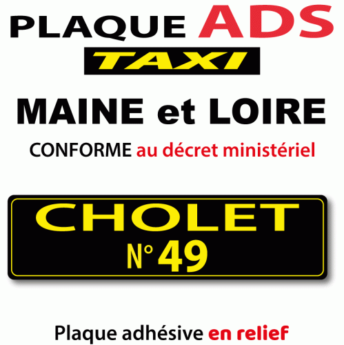 Plaque ADS TAXI MAINE et LOIRE 49