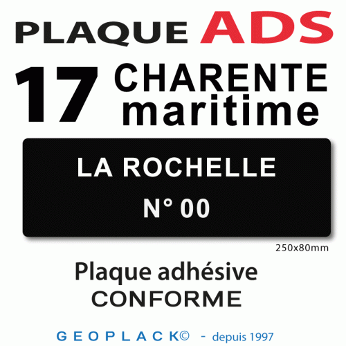 Plaque ADS TAXI département 17 CHARENTE Maritime